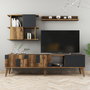 Hanah Home Madrid - Mueble de TV y Estantes de Pared Nogal y Antracita